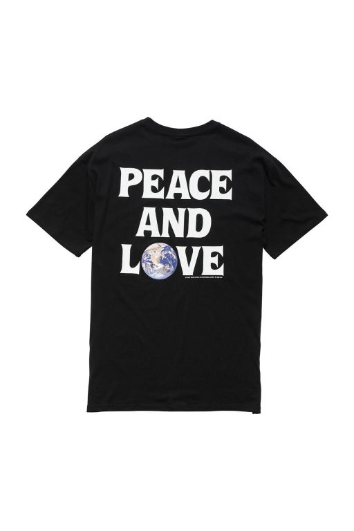 Stussy Mens Peace and Love 50/50 SS T Shirt Black - JHPXQ1283